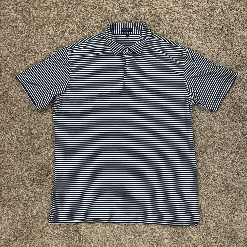 Peter Millar Crown Crafted Polo Mens Large Navy White Stripe Performance Golf
